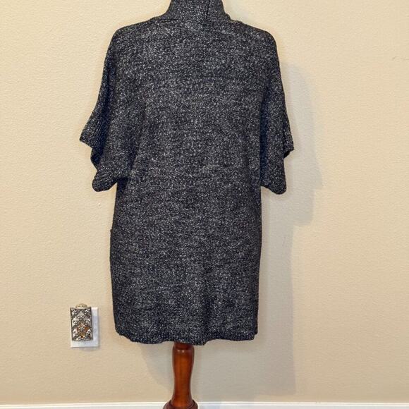 Chico's sweater short sleeve marled gray open front cardigan pockets Sz 2 US L - Picture 2 of 7